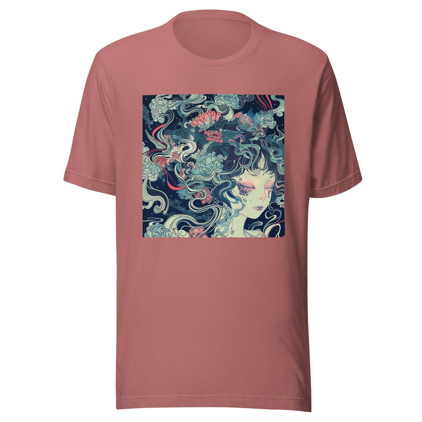 Blue anime girl goddess Japan Floral Unisex Tee