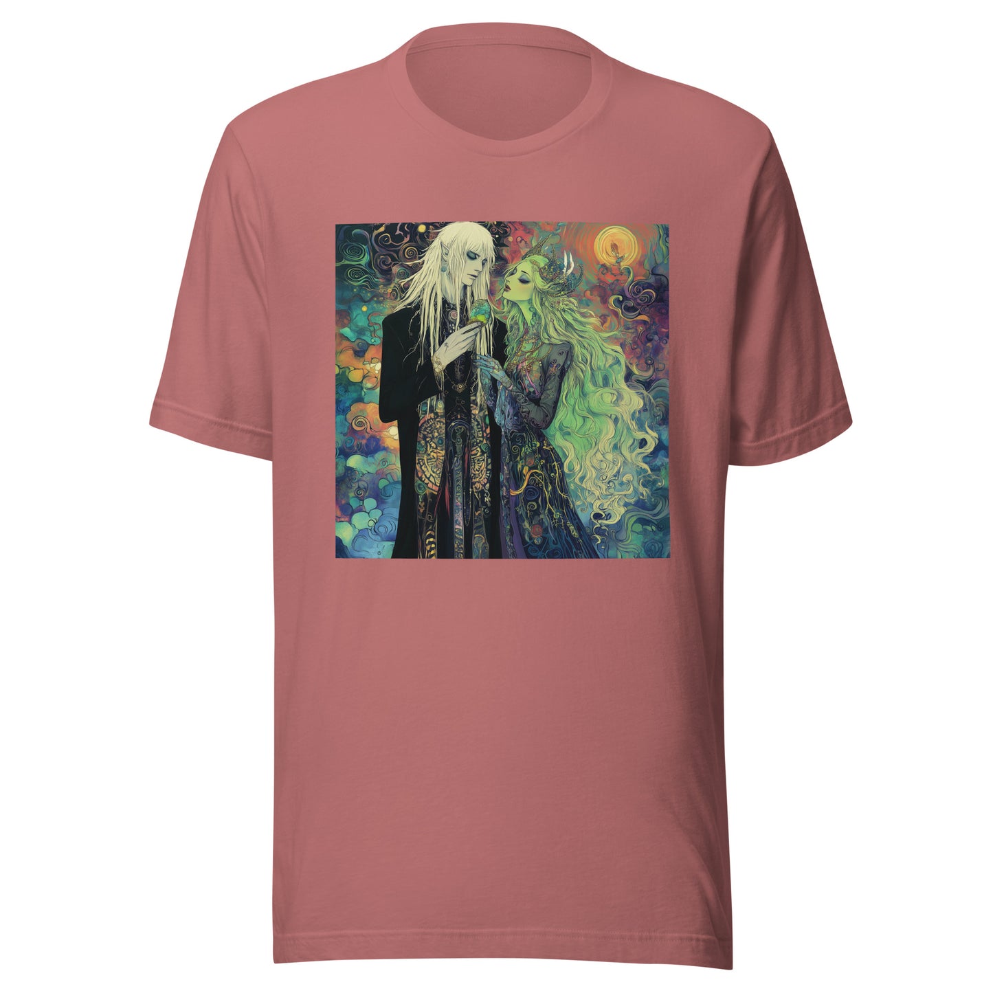 Avant Color Swirl Mint White Haired Yokai Goddess Couple Scene Unisex Tee