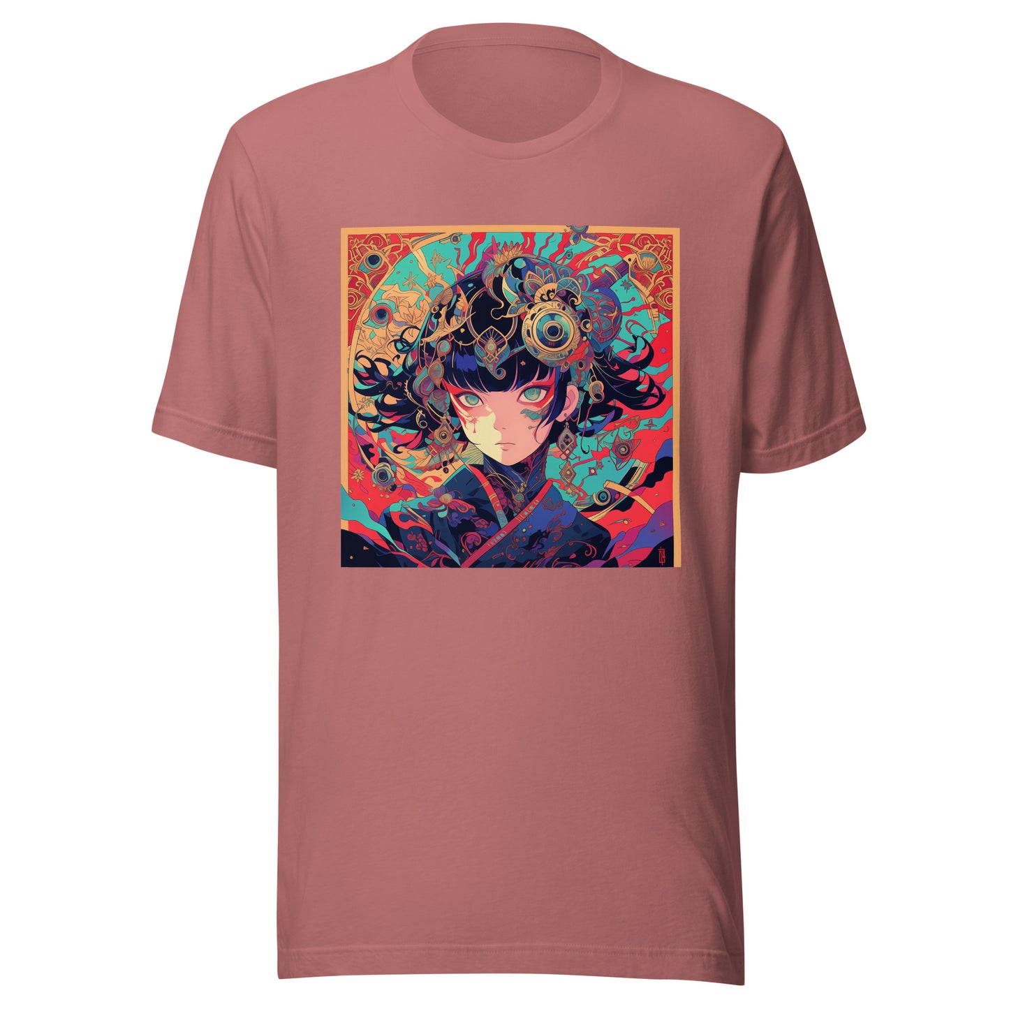 Red Fractal Kimono Anime Avant Lady hot colors Teal Moon Unisex Tee