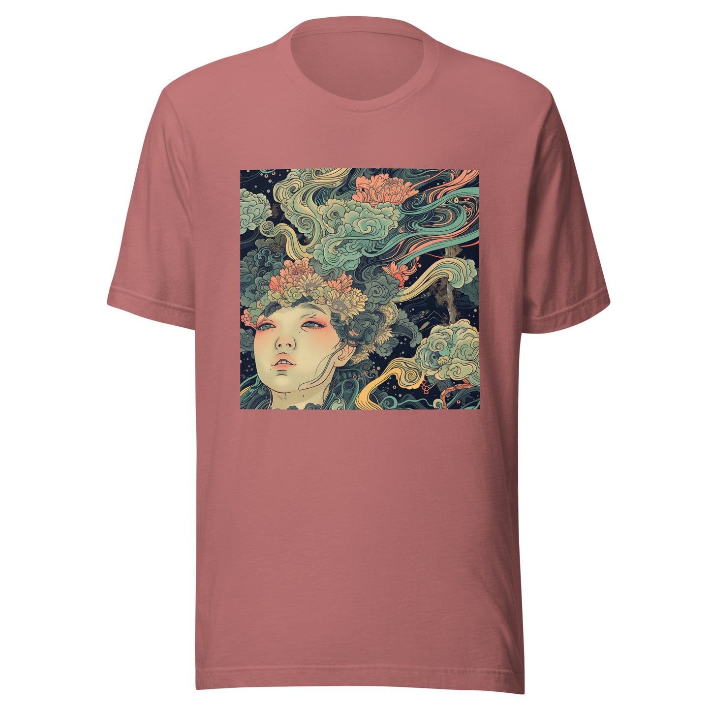 Japan Wave Floral Swirl Art Anime Unisex Tee