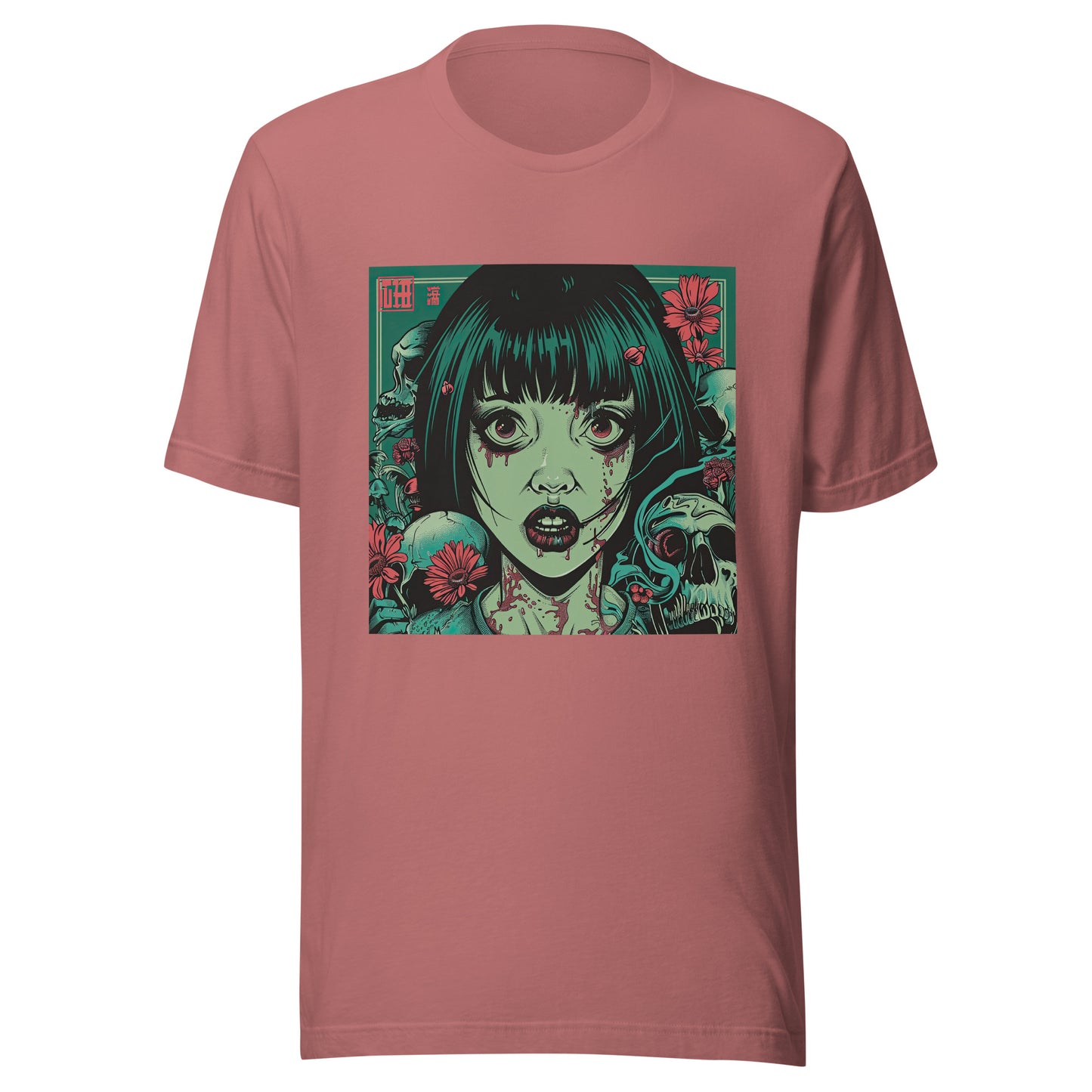 Brutalism Green Face Anime Skull Girl Tattoo Red Floral Unisex Tee