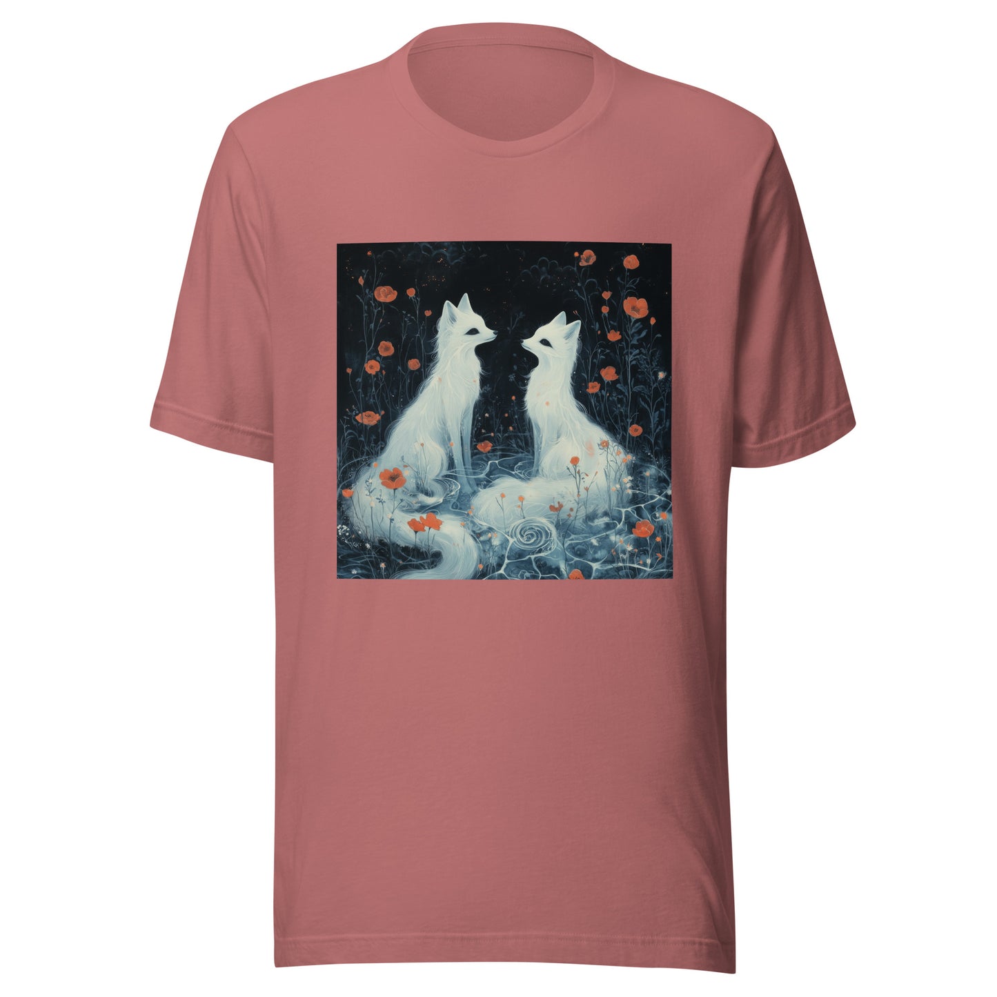 Dark Fox Ghost Spirit Floral Yokai Lake of Lake Woods Night Unisex Tee