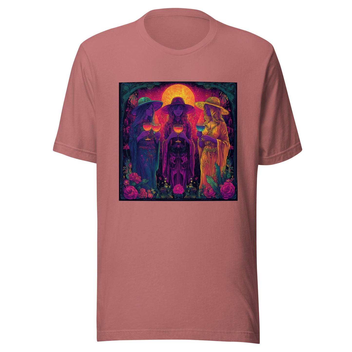 Harvest Moon Chalice Trinity Witches Uv Purple Bordered Unisex Tee Shirt