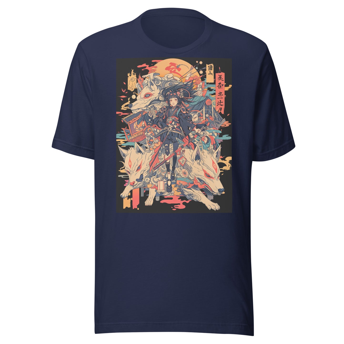 Sepia Fox Yokai Samurai Scroll Girl Unisex Tee