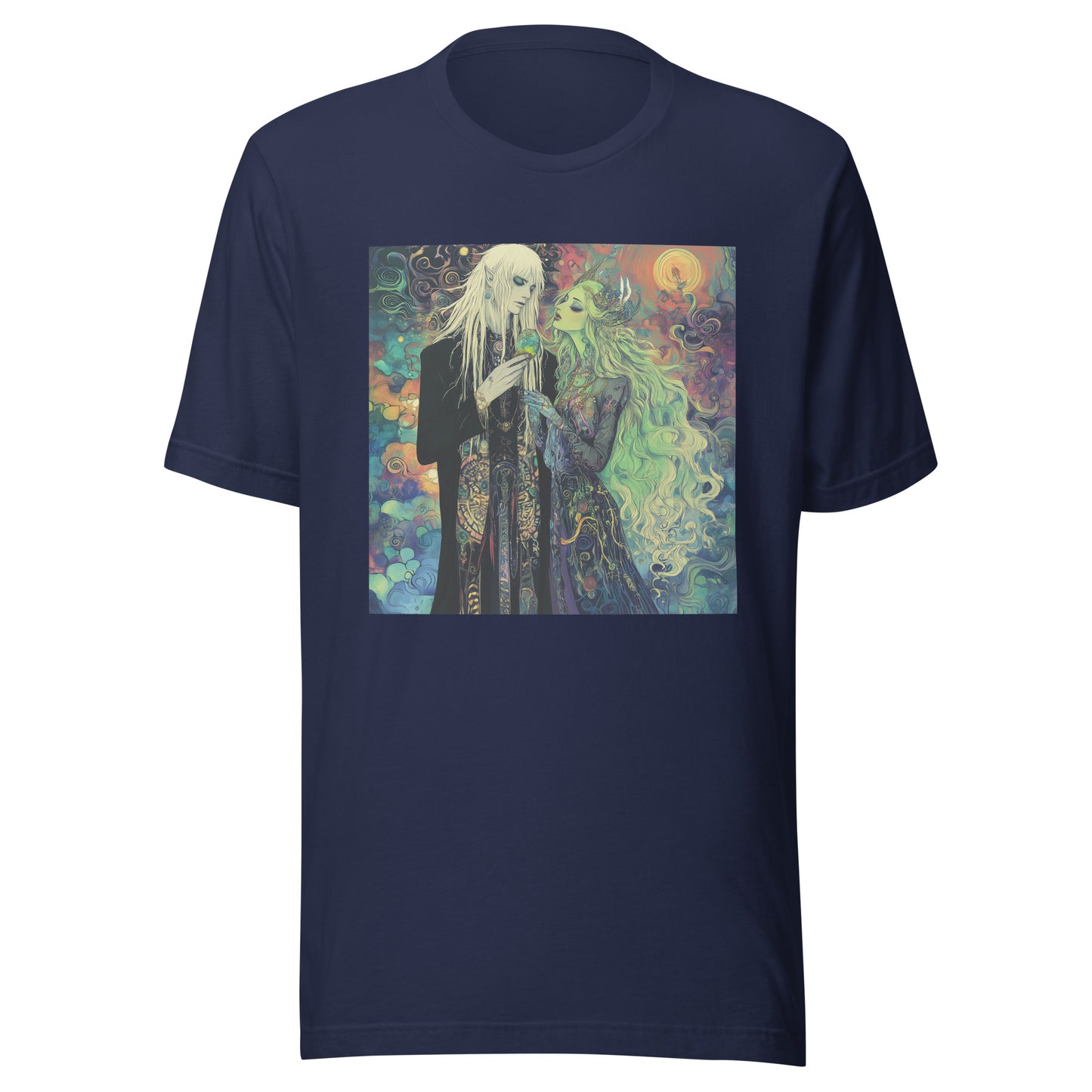 Avant Color Swirl Mint White Haired Yokai Goddess Couple Scene Unisex Tee