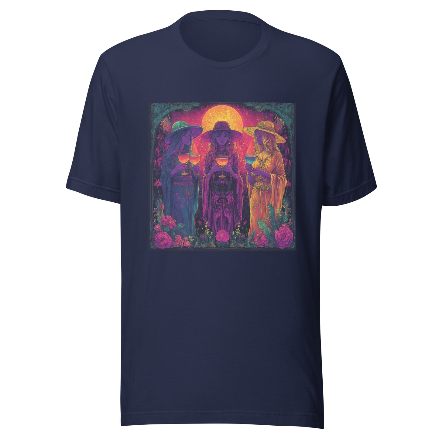 Harvest Moon Chalice Trinity Witches Uv Purple Bordered Unisex Tee Shirt