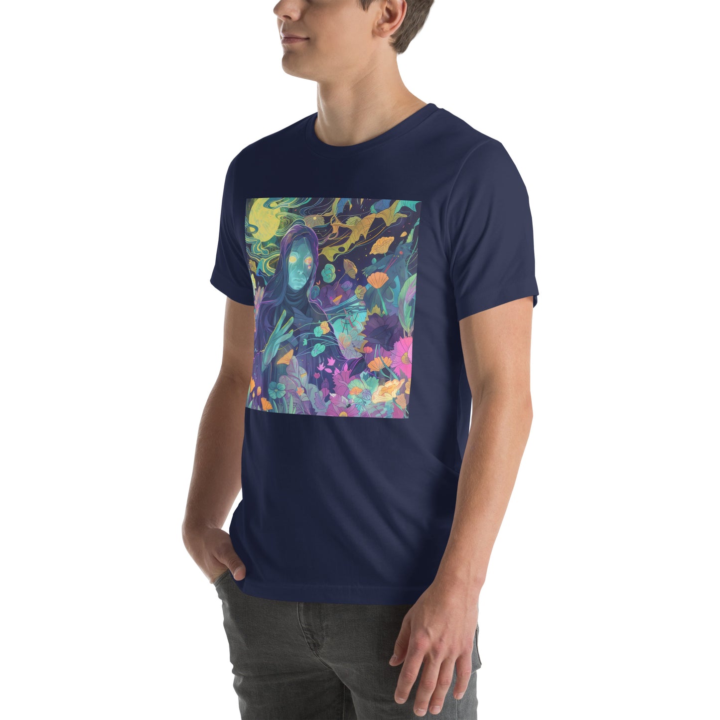 Cloaked Night Figure in Floral Garden Unisex Tee