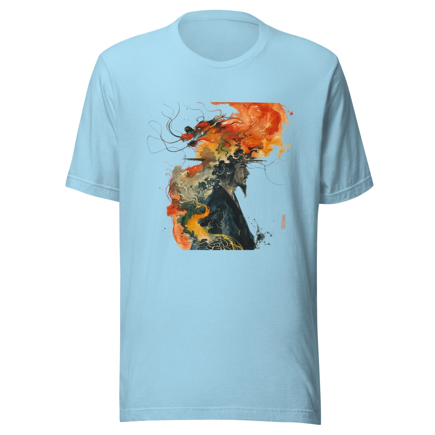 Watercolor Abstract Head Japan Dragon Splatter Sepia Man Unisex Tee