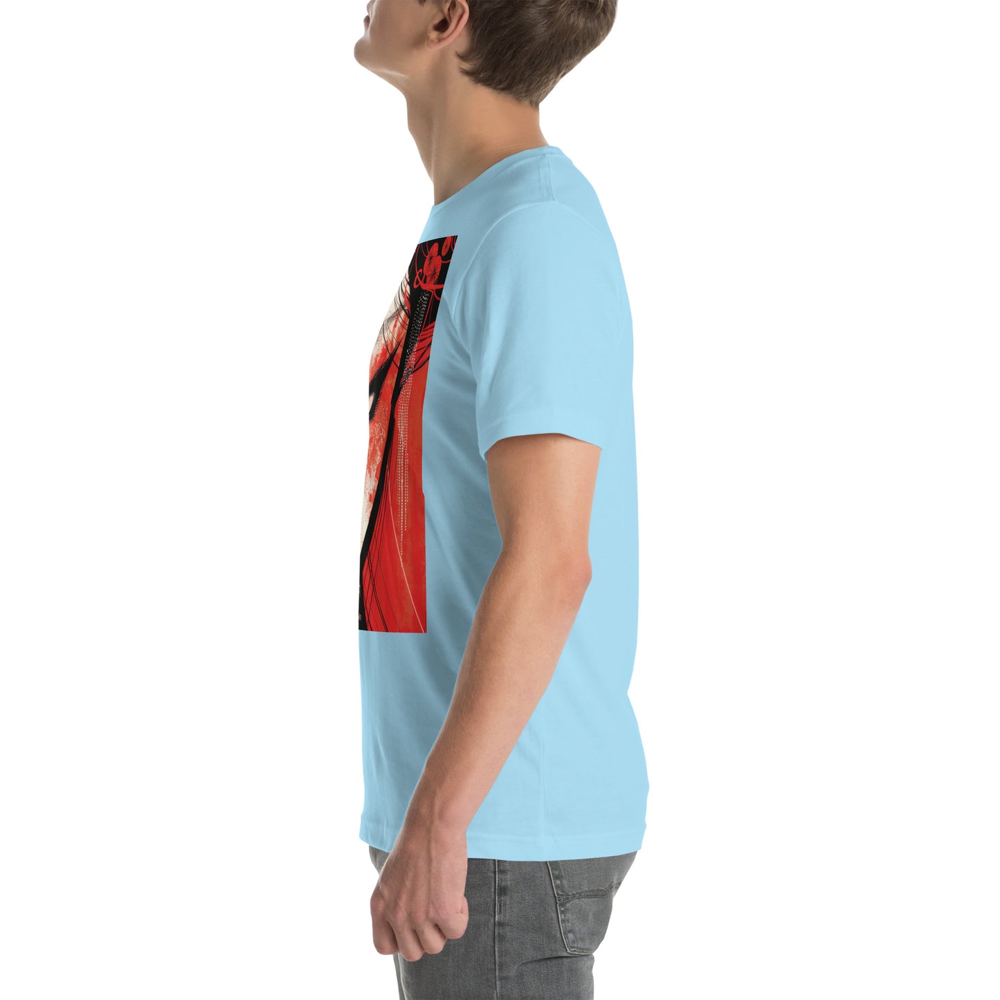 Red Face Geisha Stark Anime Yokai Close up Profile Unisex Tee