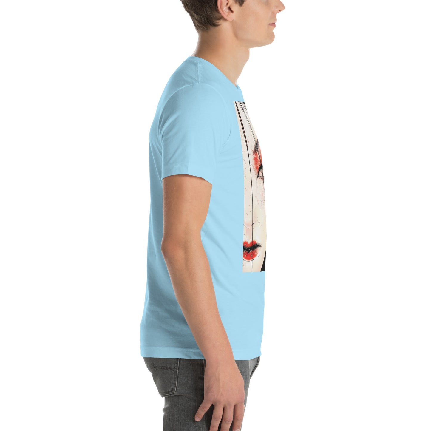 Red Face Geisha Stark Anime Yokai Close up Profile Unisex Tee
