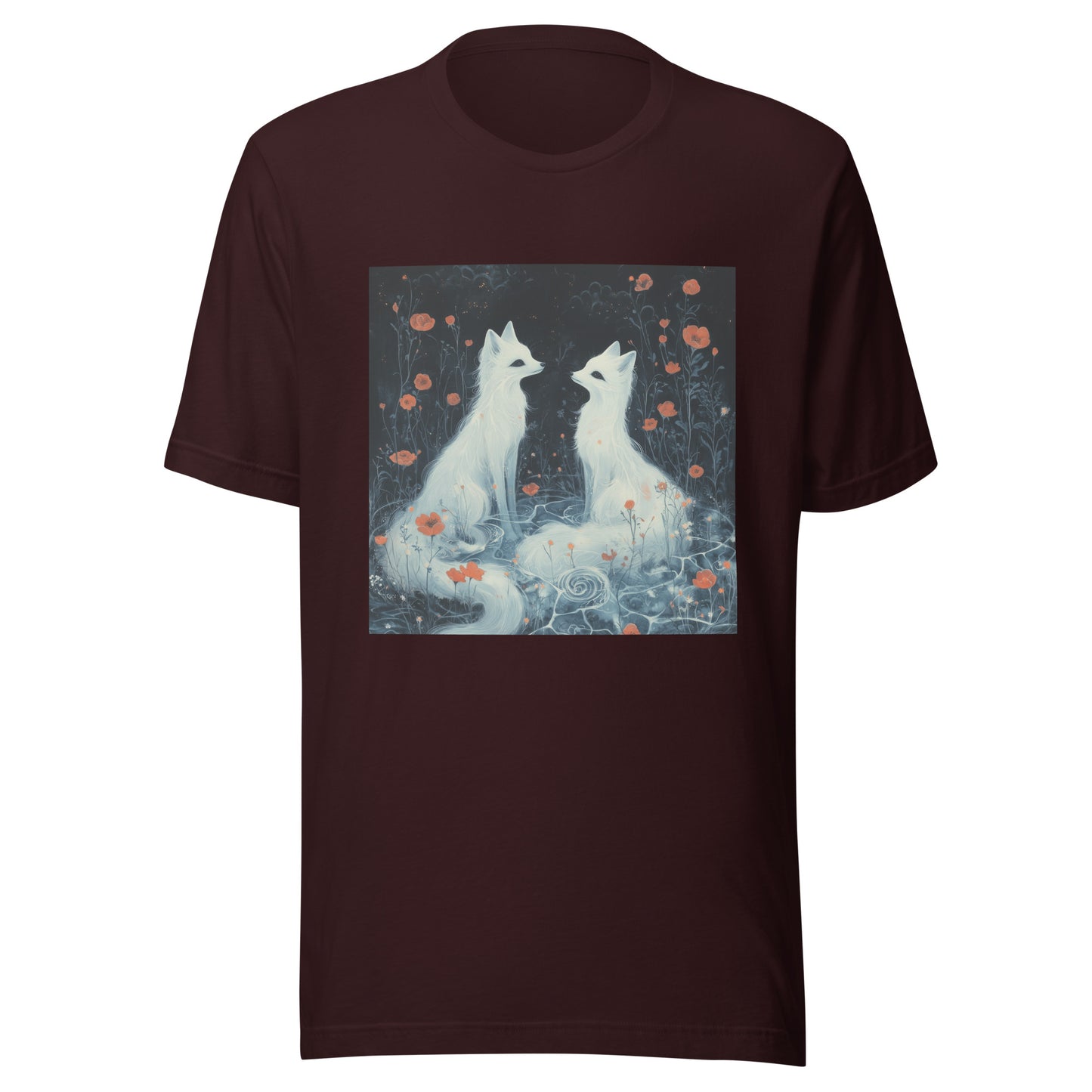 Dark Fox Ghost Spirit Floral Yokai Lake of Lake Woods Night Unisex Tee