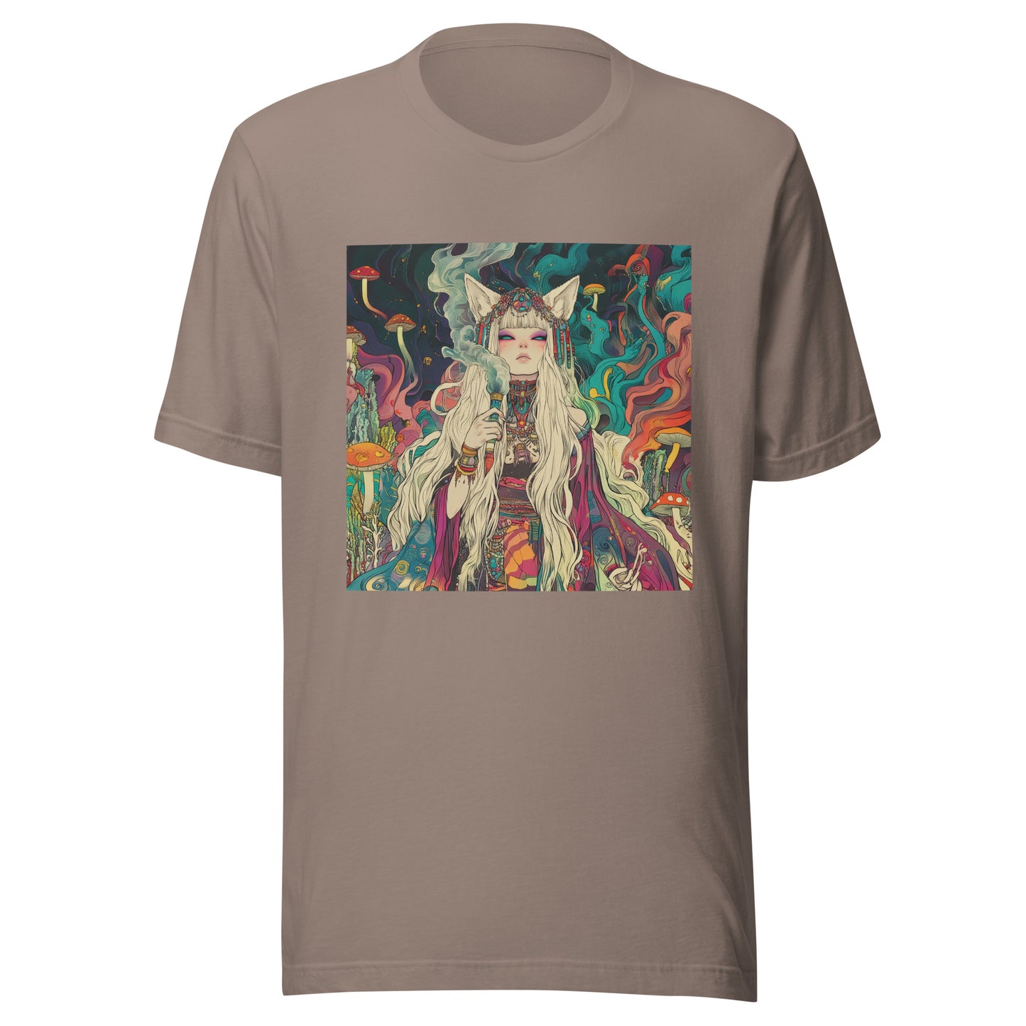 Avant Psychedelic Shroom Colorful Smoke Swirl Fox Goddess Unisex Tee