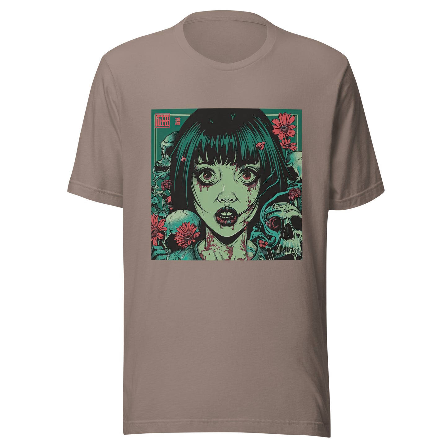 Brutalism Green Face Anime Skull Girl Tattoo Red Floral Unisex Tee