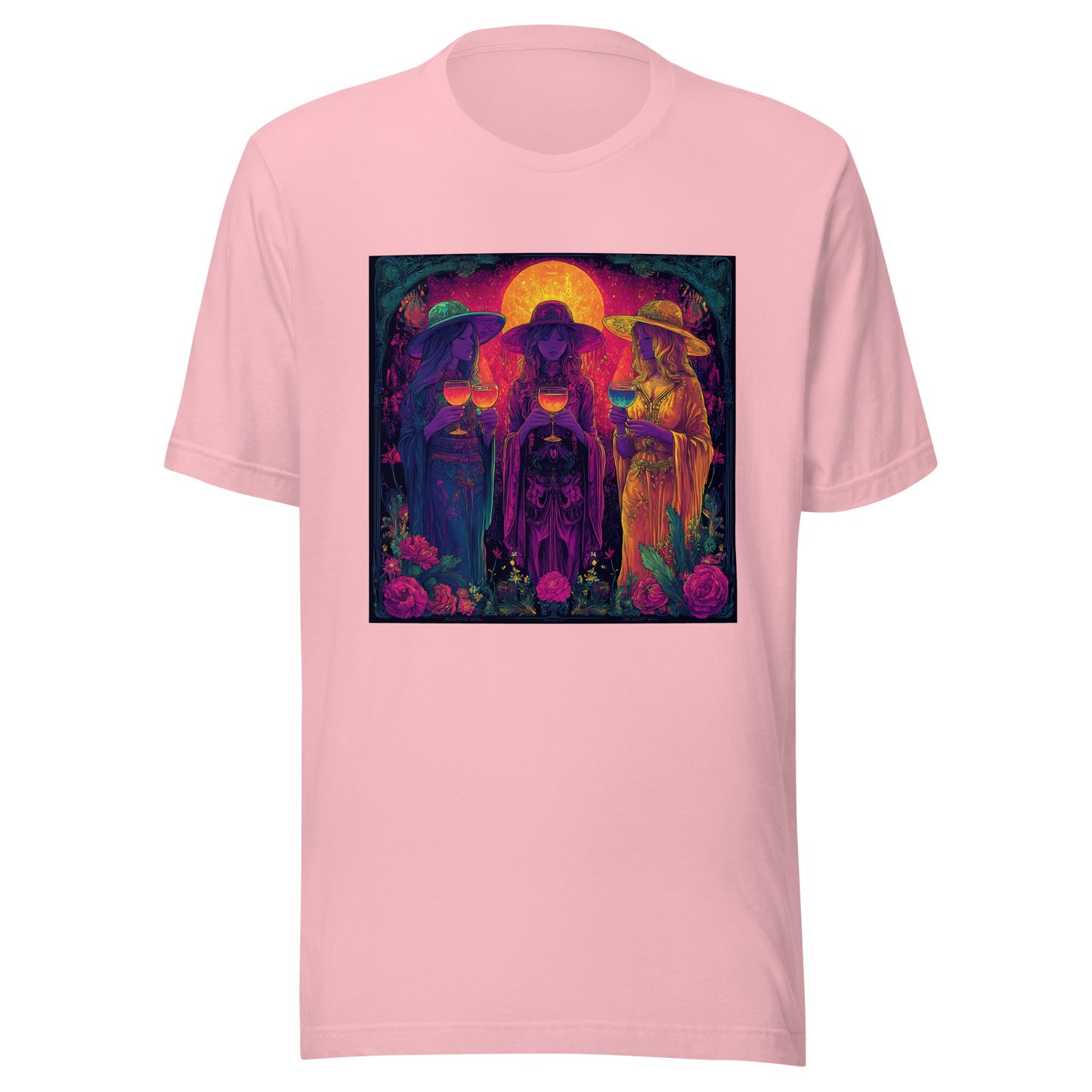 Harvest Moon Chalice Trinity Witches Uv Purple Bordered Unisex Tee Shirt