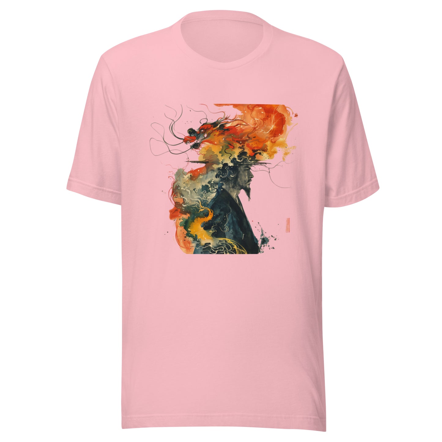 Watercolor Abstract Head Japan Dragon Splatter Sepia Man Unisex Tee