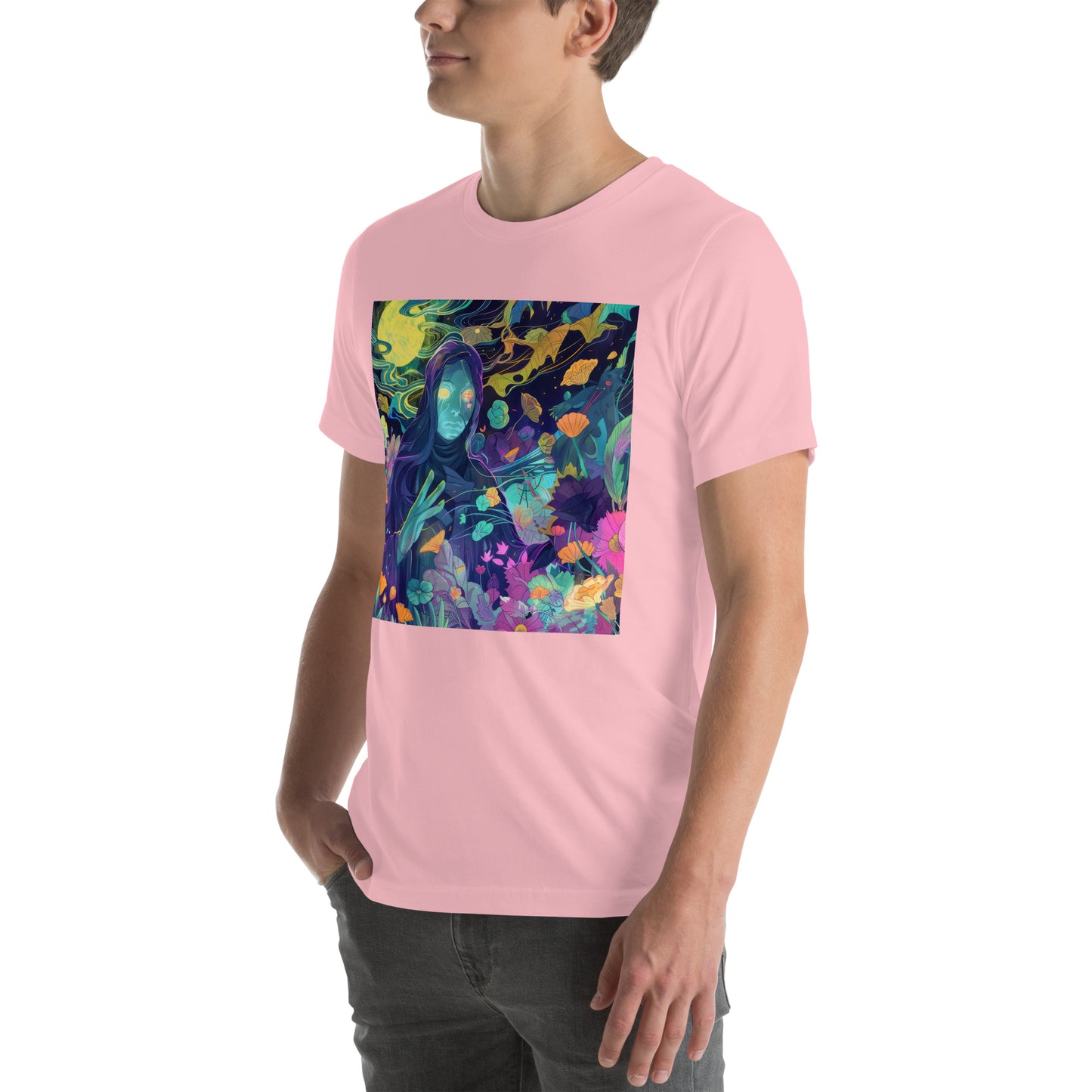 Cloaked Night Figure in Floral Garden Unisex Tee