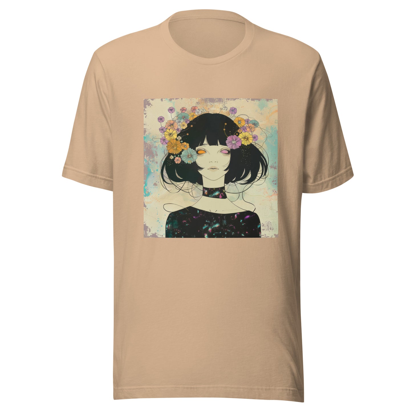Sepia Avant Punk Girl Flower Headdress Unisex Tee
