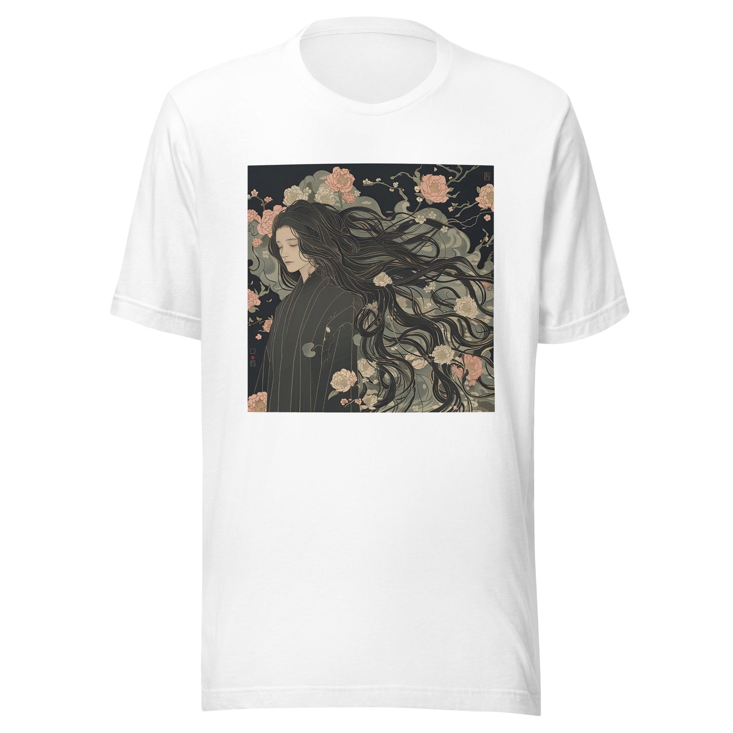 Floral Grey Elegant Kimono Man long hair Unisex Tee