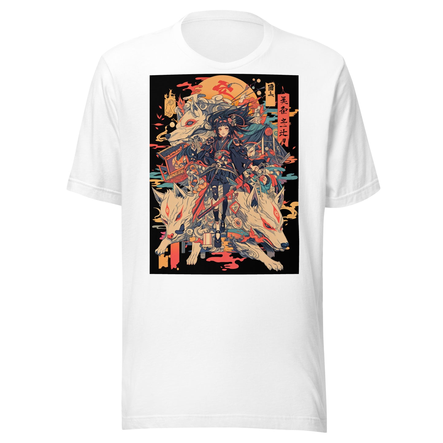 Sepia Fox Yokai Samurai Scroll Girl Unisex Tee