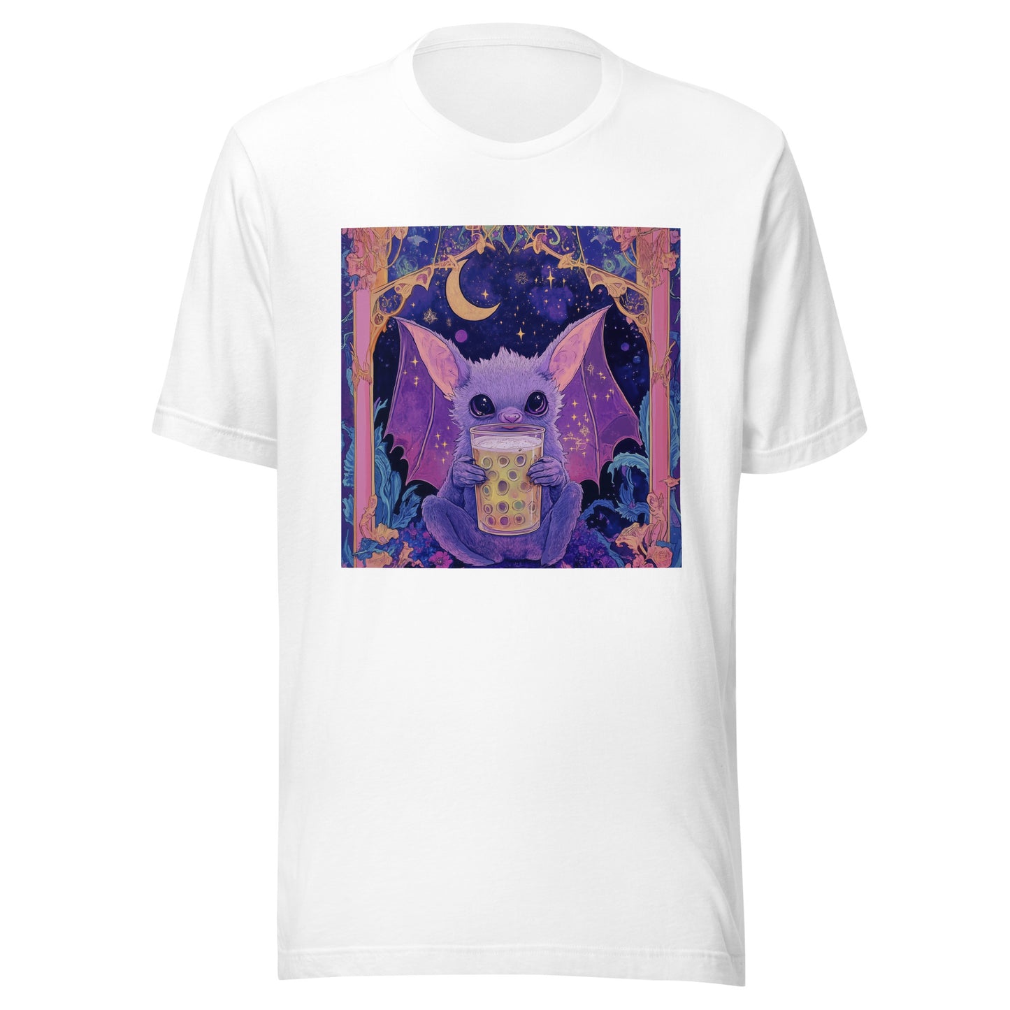 Bat Tea All the Rave UV Pastel Purple Crescent Border Unisex Tee