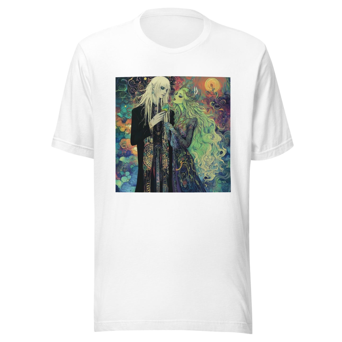 Avant Color Swirl Mint White Haired Yokai Goddess Couple Scene Unisex Tee
