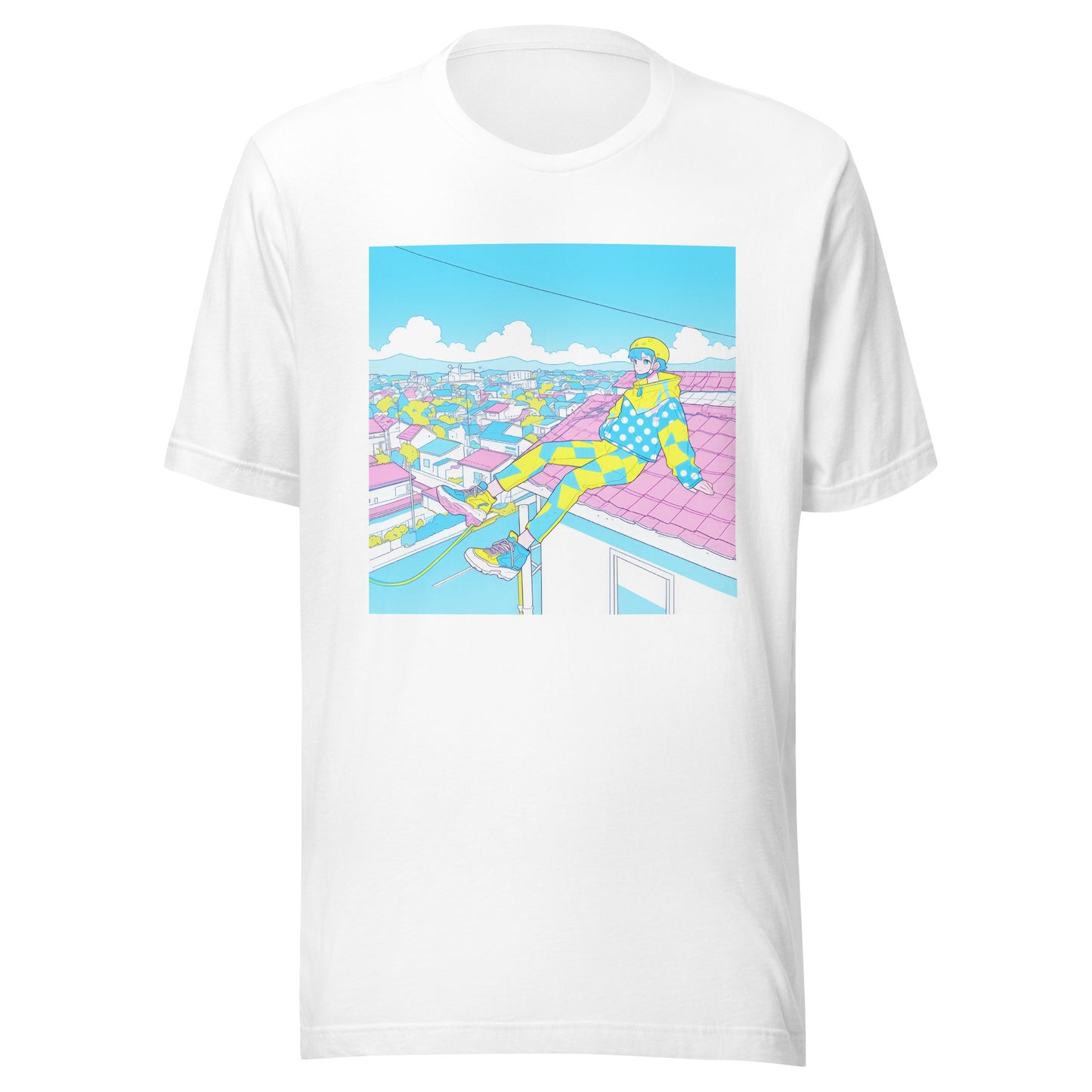 Pastel Anime Girl Roof Baby blue Yellow Parkor Unisex Tee