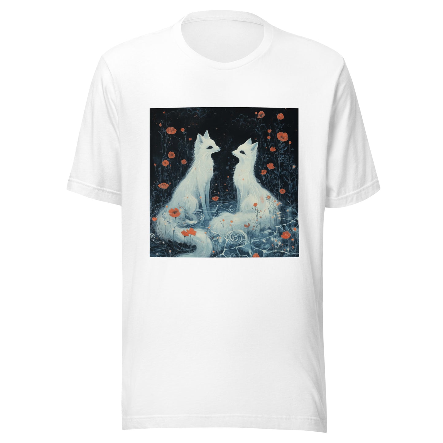 Dark Fox Ghost Spirit Floral Yokai Lake of Lake Woods Night Unisex Tee